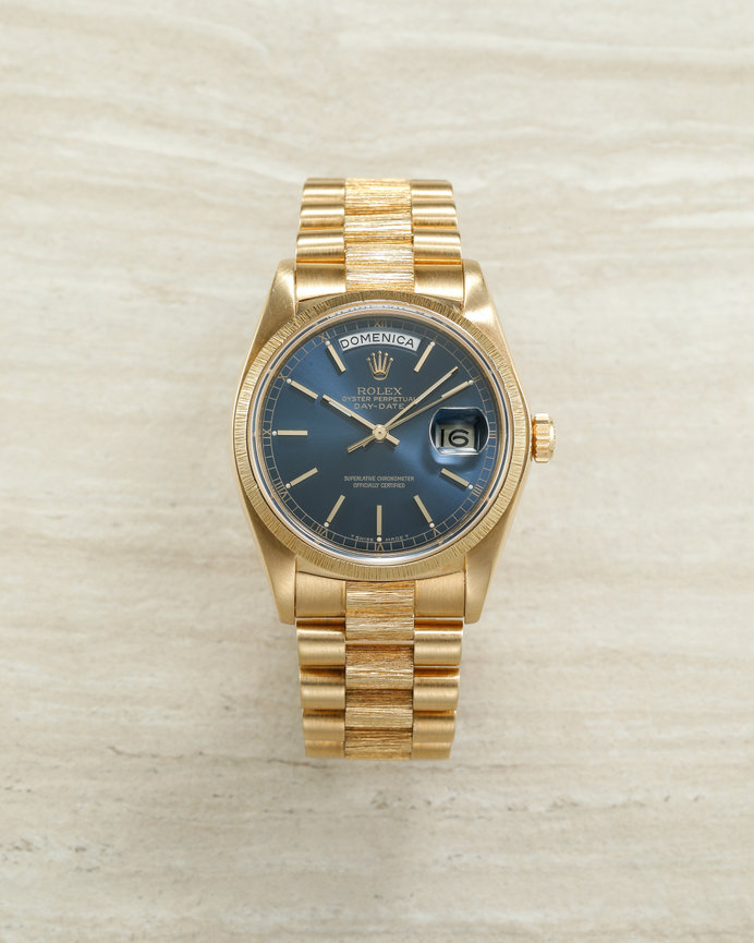 Rolex Day Date 18078 Bark Finish Blue Dial 1979