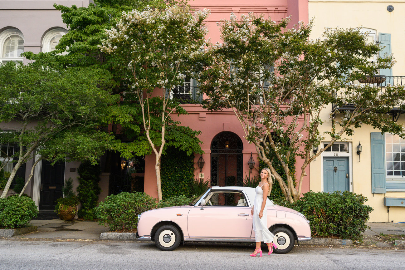 Ryland's Sunrise Rainbow Row Senior Session with Pink Figgy