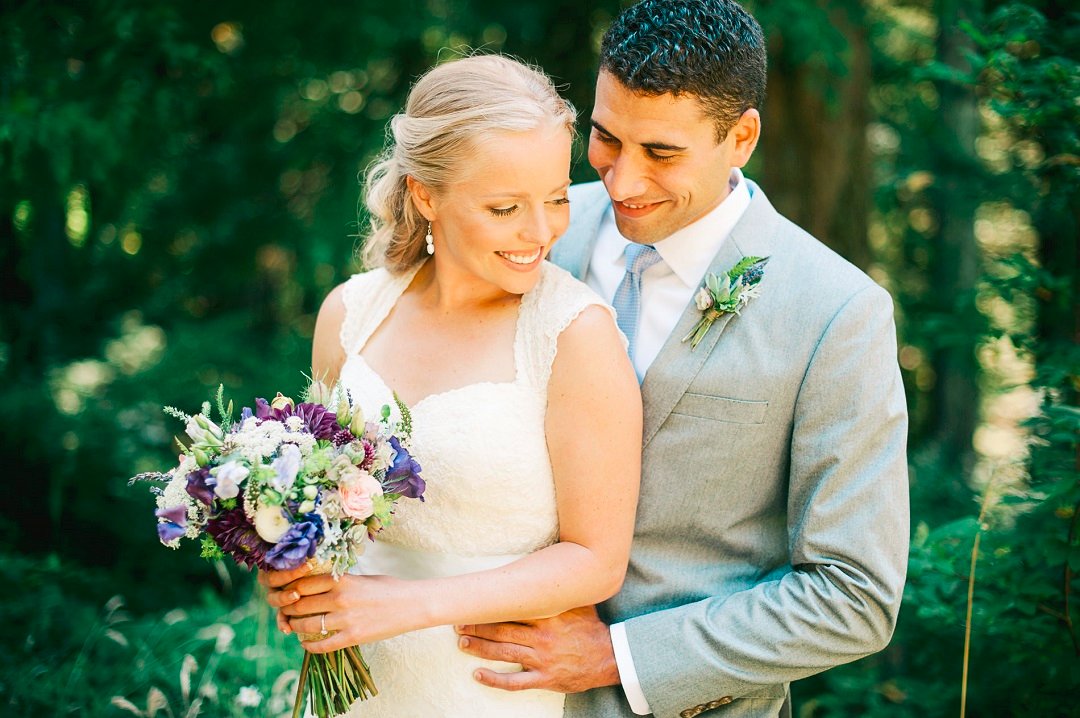 hoyt arboretum bride and groom with purple textural flowers