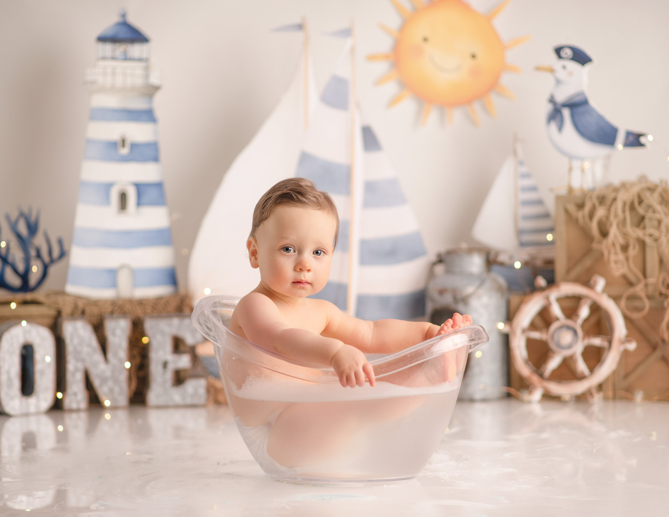Baby boy cake smash in a Sail Away theme