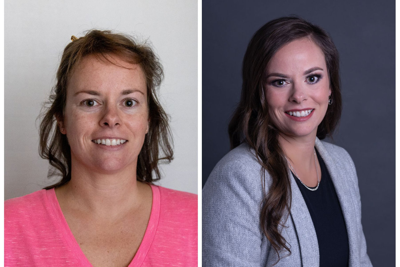before and after headshot showing hair and makeup on white business woman