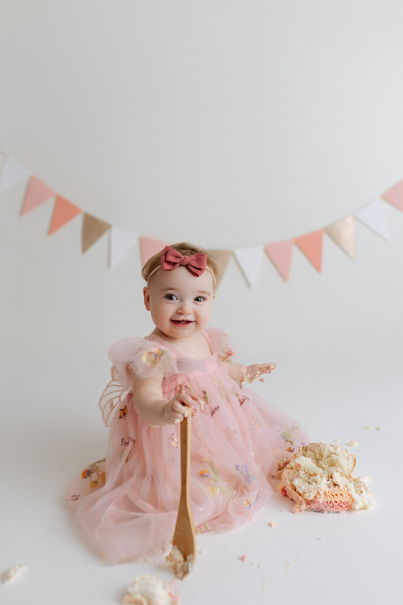Studio cake smash photography session for baby in Upstate New York