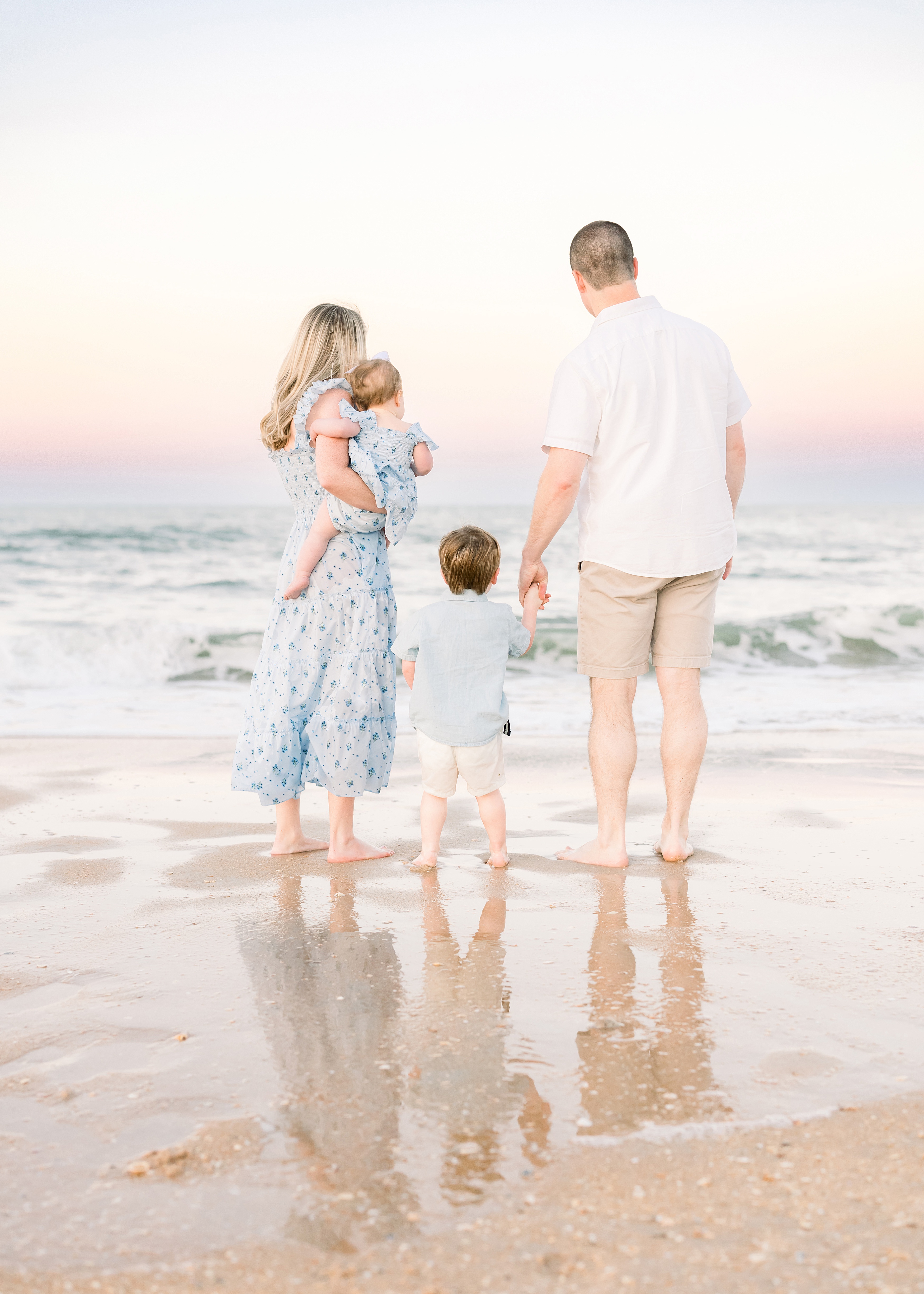 light and airy family beach portraits at sunset in Saint Augustine Beach Florida