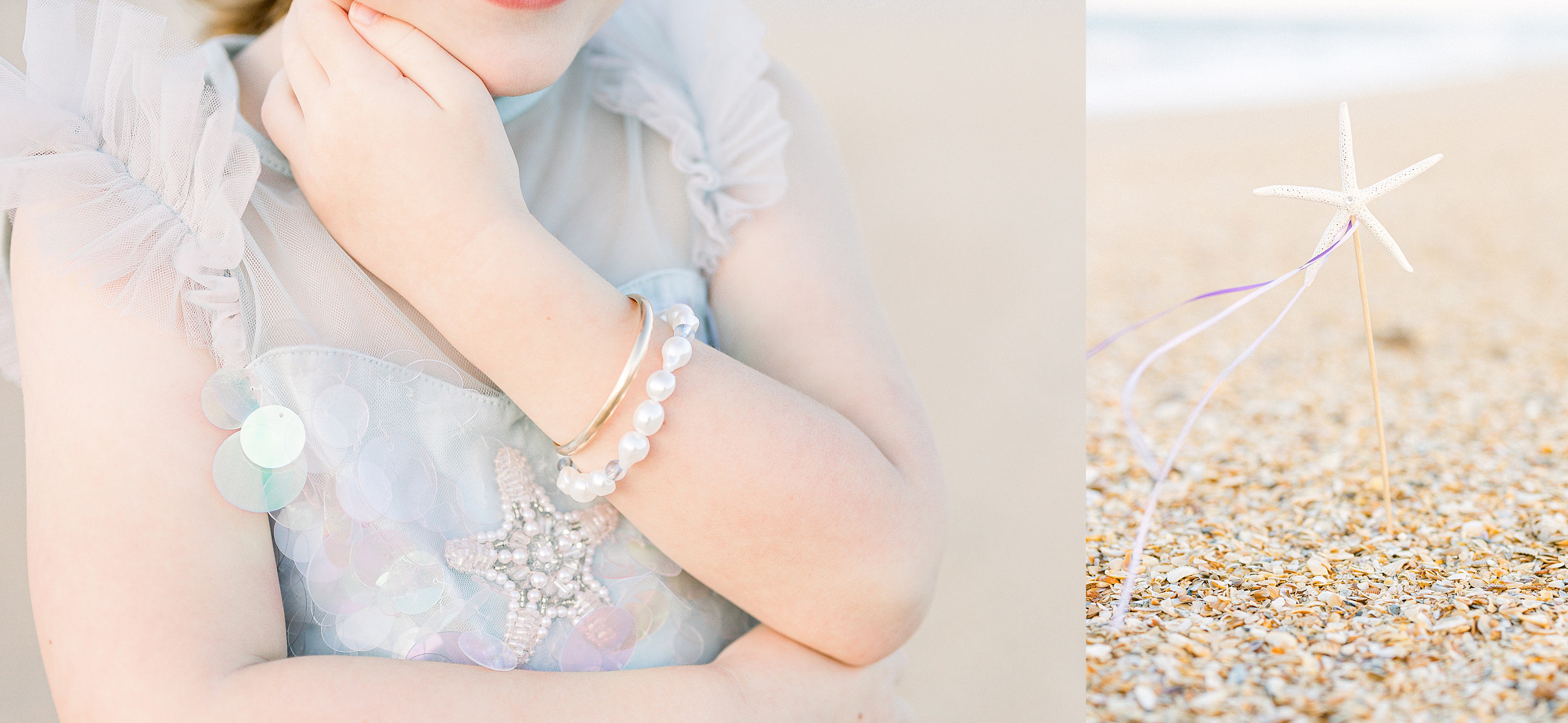 pastel mermaid beach portraits of a little girl at sunset in Saint Augustine Beach