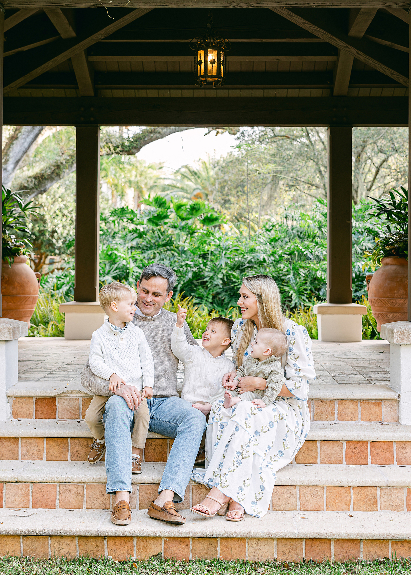 A family portrait on the steps of the Cloister at Sea Island Resorts.