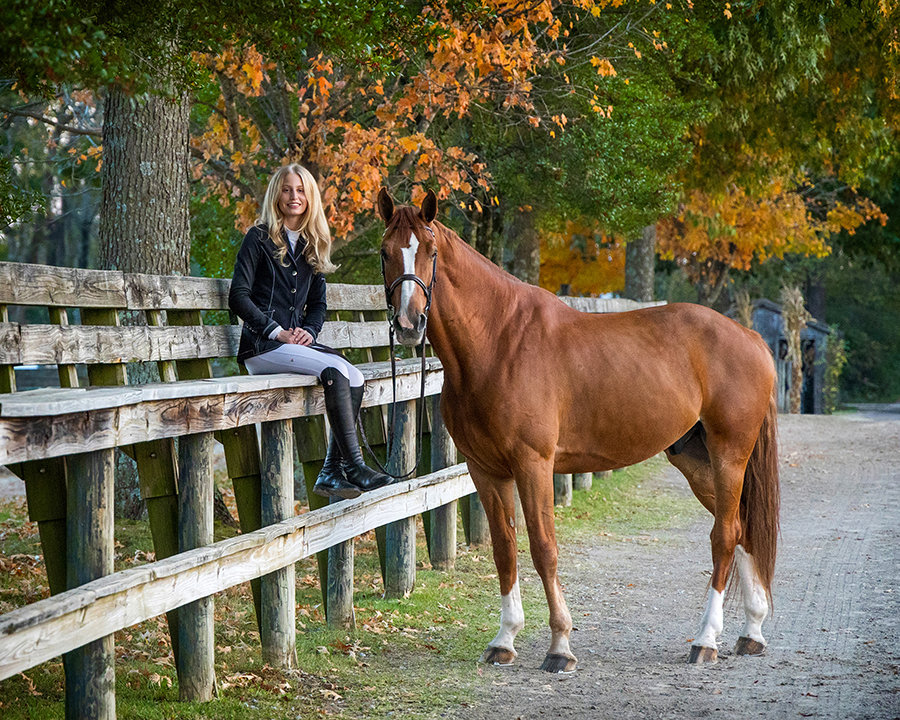 High School Senior with her hunter jumper horse at Brownland Farm in Brentwood, Tennessee.