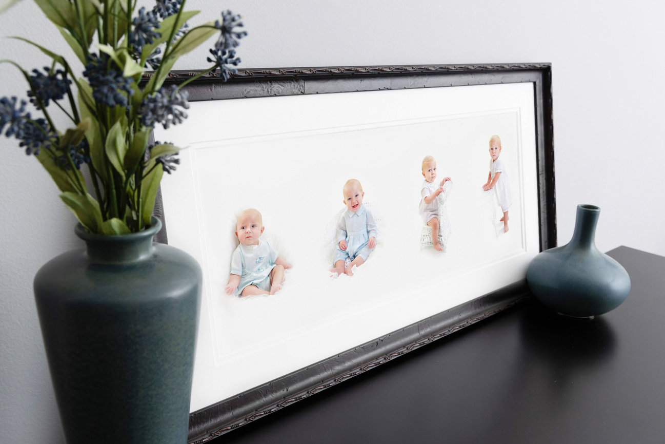Watch Me Grow composite featuring a baby’s first year, captured in soft light and traditional heirloom tones.