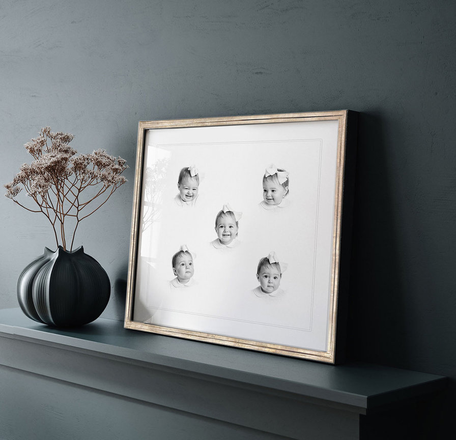 Heirloom portrait study featuring five expressions of a young child in a fine art composite.