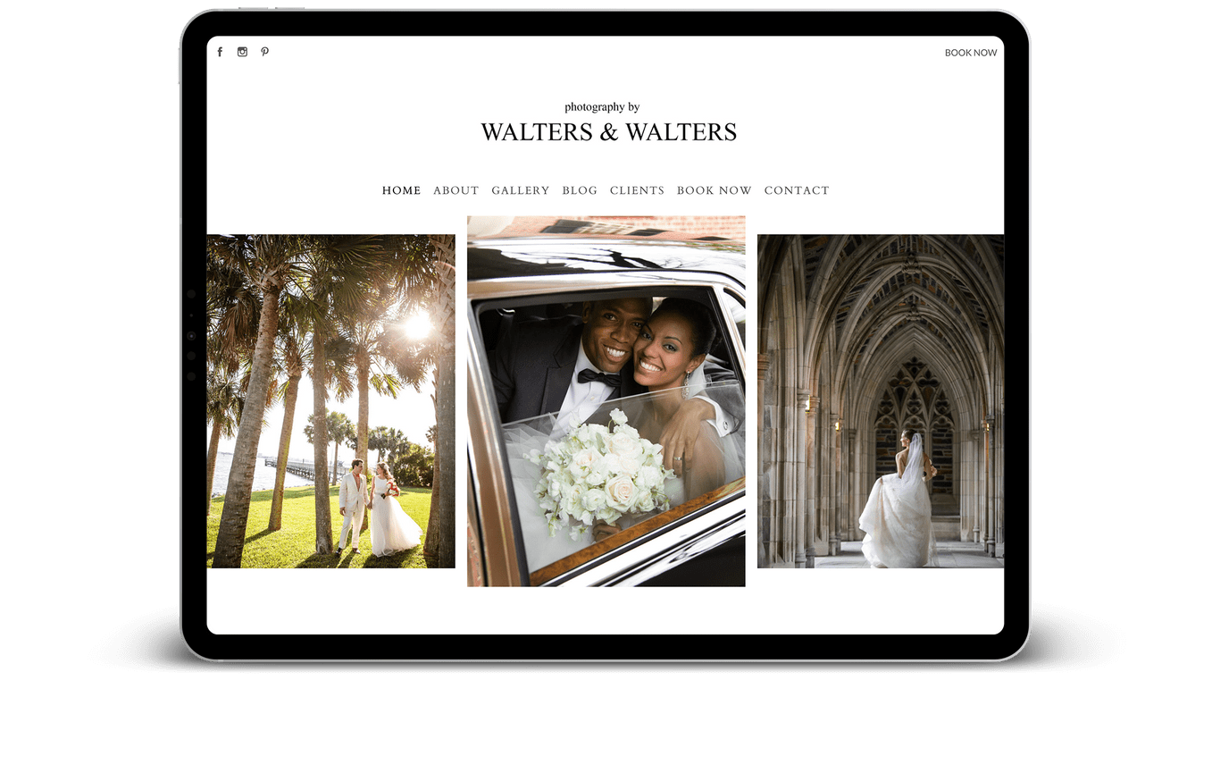 A PhotoBiz website template showcasing a homepage gallery of wedding portraits.