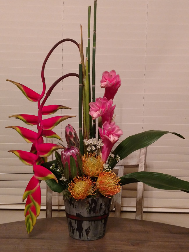 Tropical flower arrangement with vibrant colors