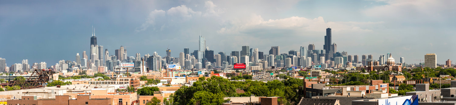 Panoramic city skyline on a sunny day
