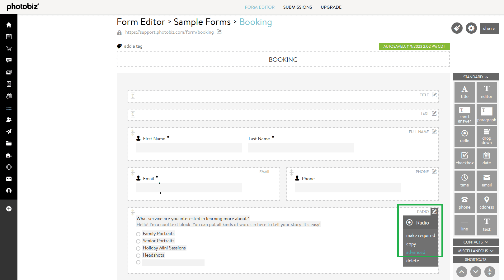 How do I add conditional form fields to my form? - PhotoBiz Knowledge Base