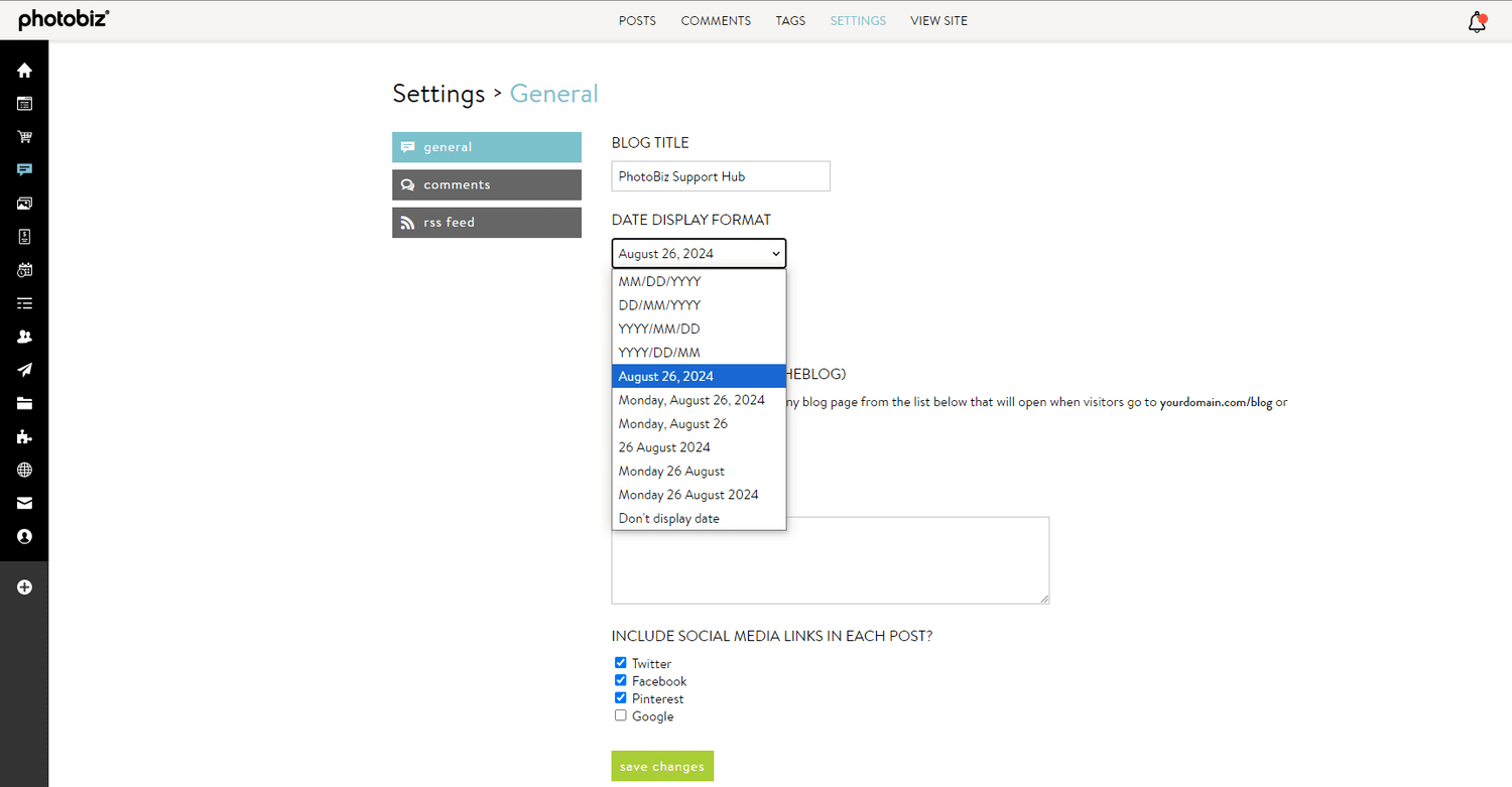 How To Change The Date Format On Blog Posts - PhotoBiz Knowledge Base