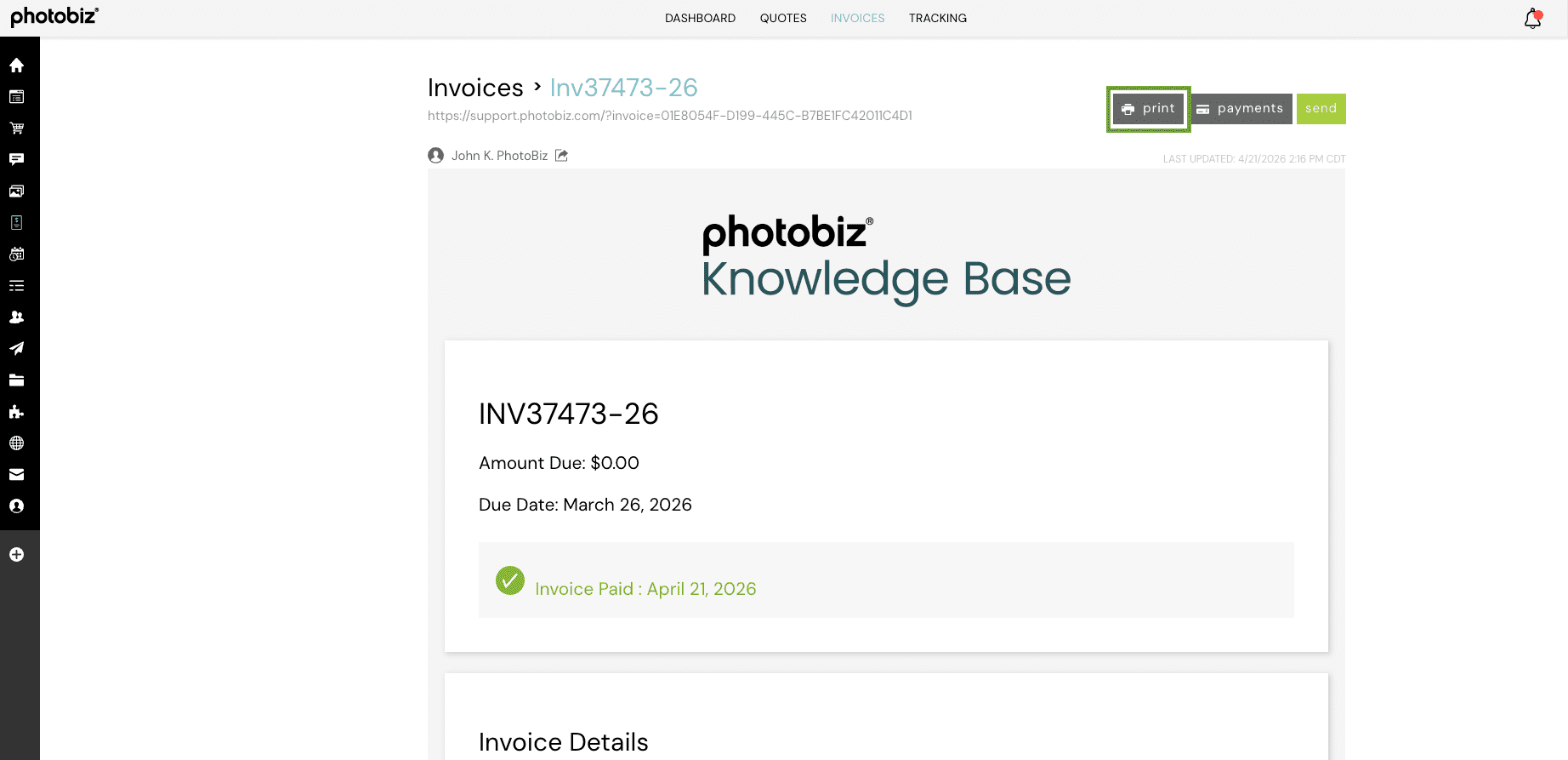 How To Print An Invoice - PhotoBiz Knowledge Base