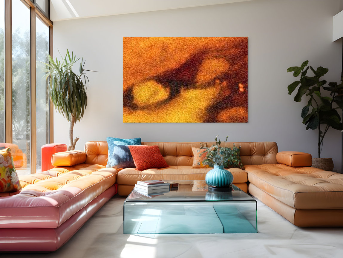 Vibrant art in eclectic living room