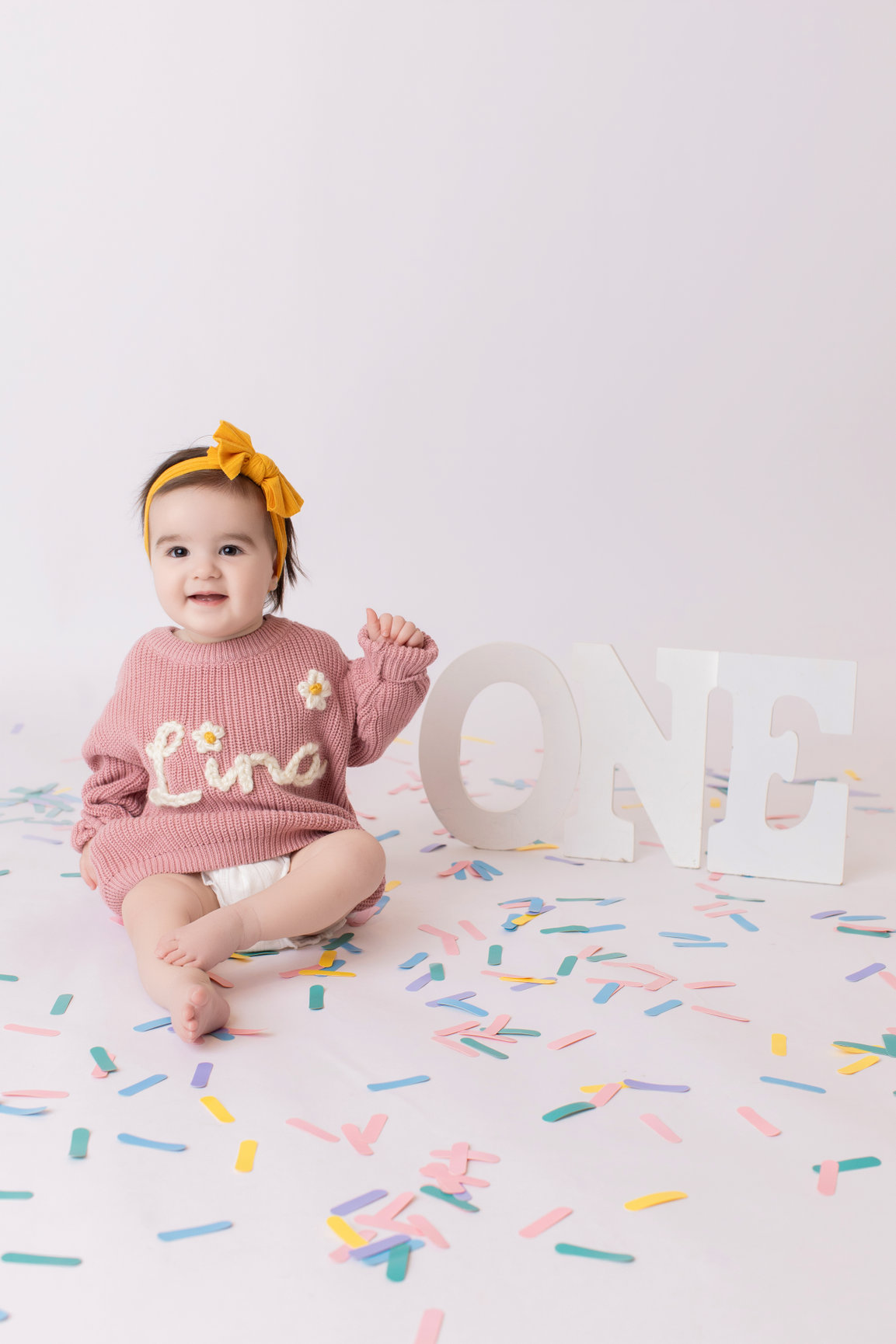 Calgary cake smash photography sage tulle sprinkles and family first birthday session photo 1