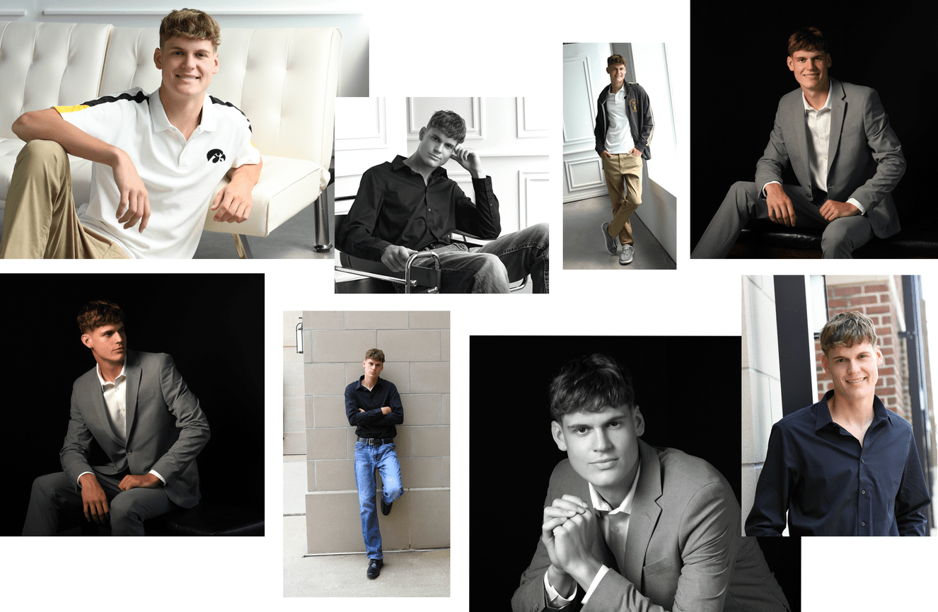 Portraits of Bennett, from his Class of 2024 photo session at Kliks.