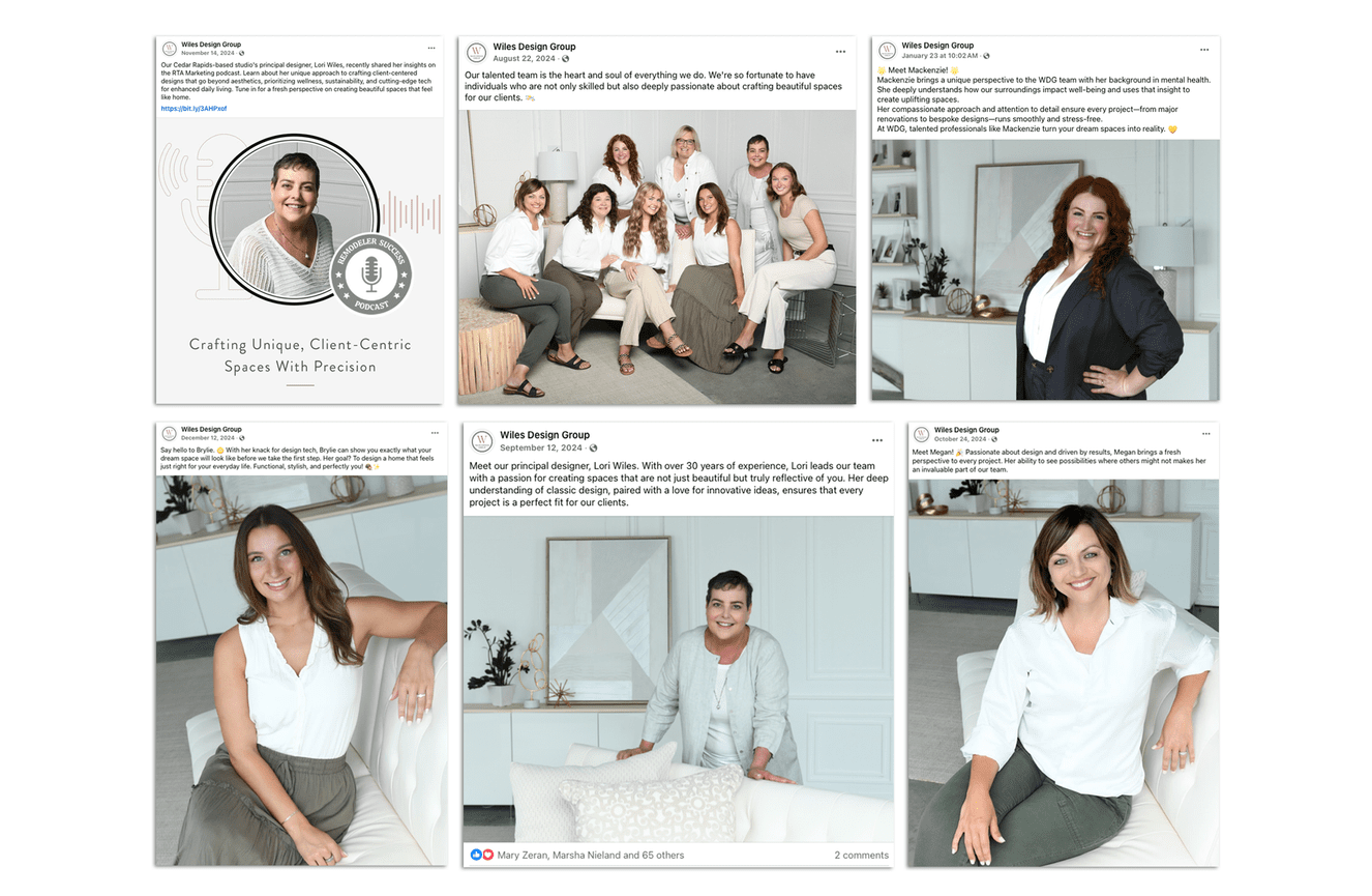 Lori Wiles Design advertising photos used in social media announcements.