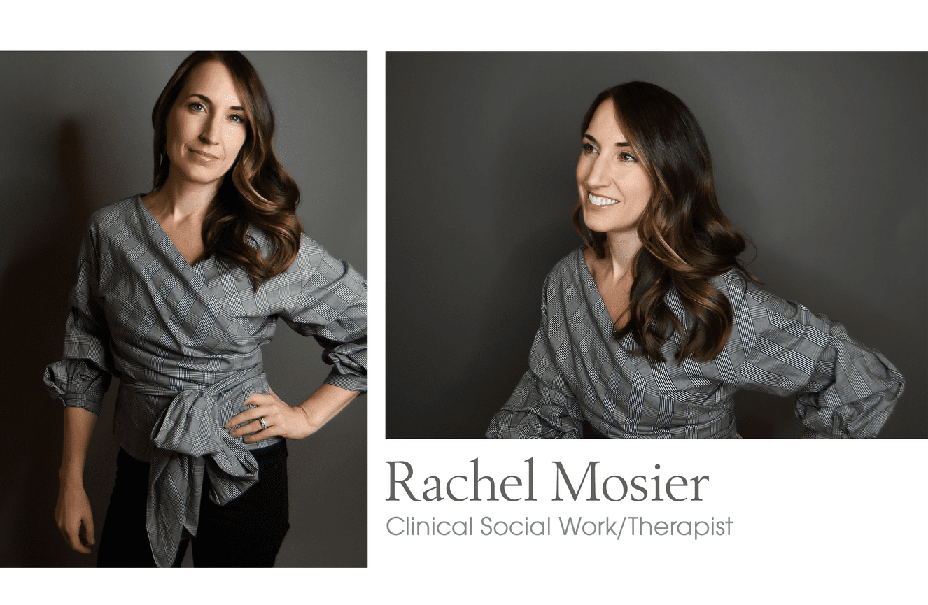 Dr. Mosier, a clinical social worker, posing for approachable images for her company bio website page.