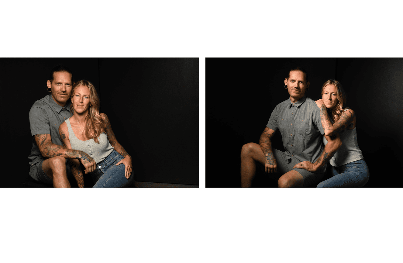 Young lovebirds with artful tattoos came to Kliks Photography for a portrait session that celebrated their relationship.